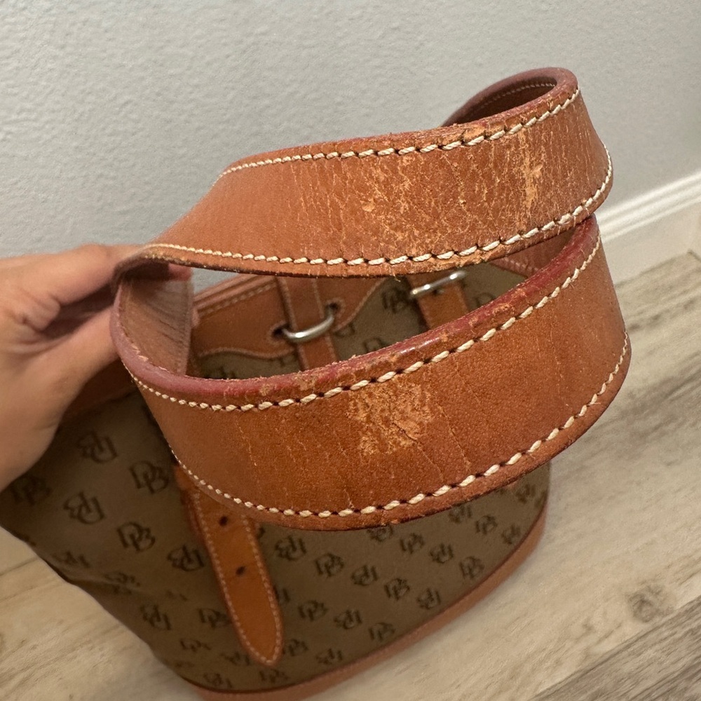 Vintage Dooney & Bourke Monogram Tote‎ Bag Brown Leather Canvas - Picture 5 of 10